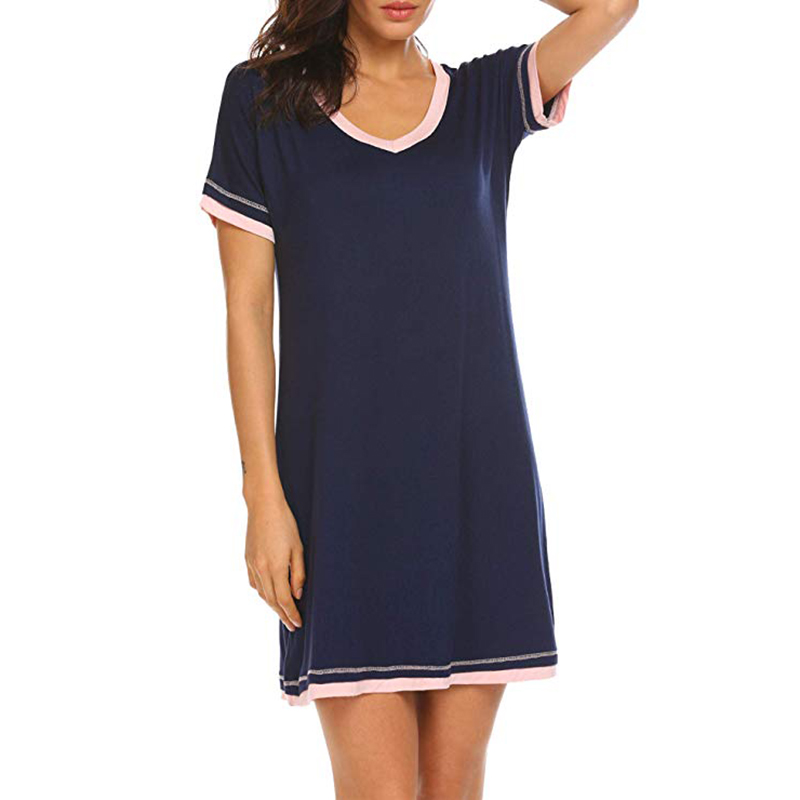 Womens Cotton Long Shirts Short Sleeve Pajamas Nightgown T